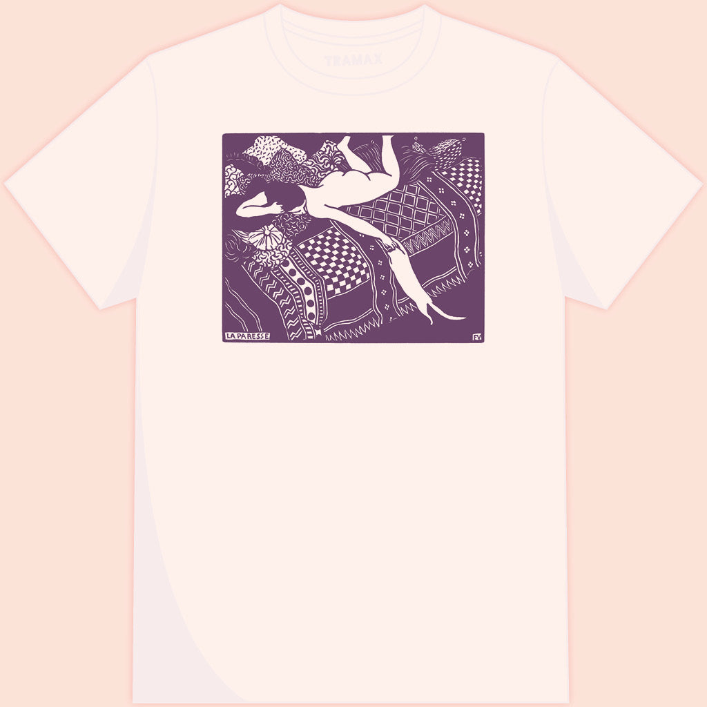 Camiseta blanca Vintage White del artista Felix Valloton con un grabado de arte vintage serigrafiada en algodón orgánico GOTS.