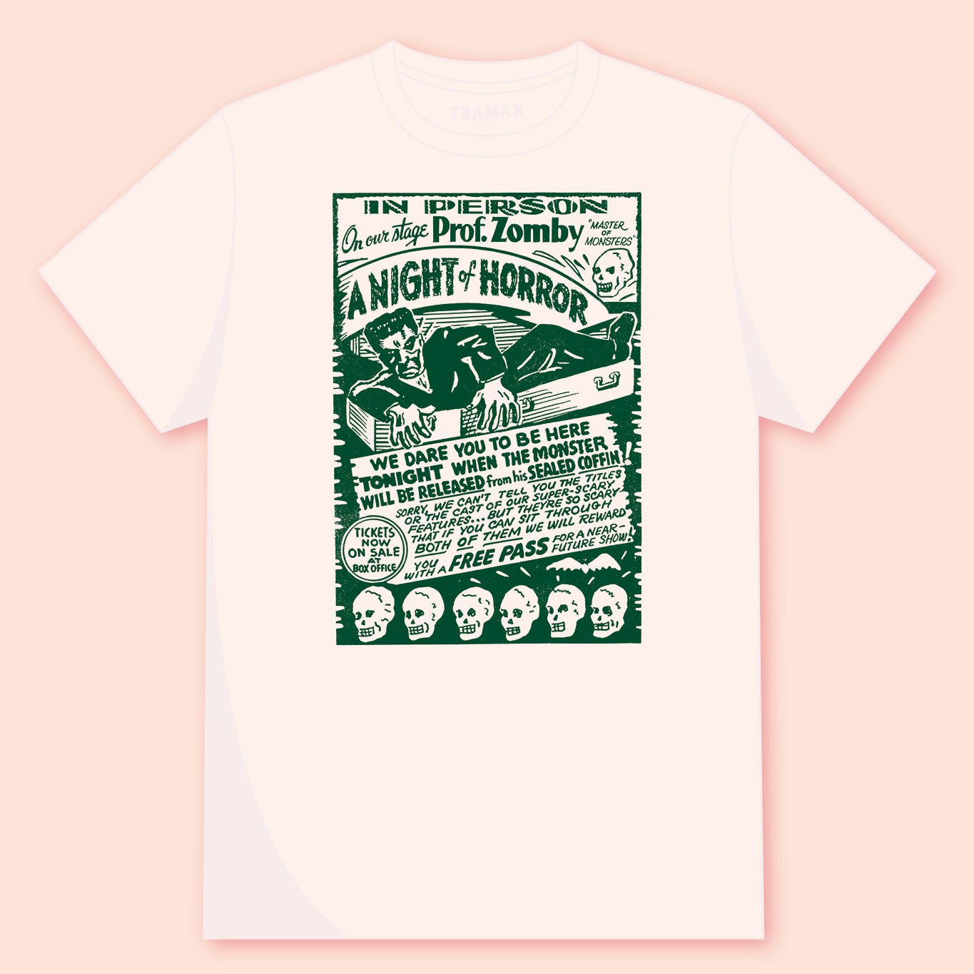 Camiseta Vintage White unisex con diseño de poster vintage horror. 100% algodón orgánico OEKO-TEX®.