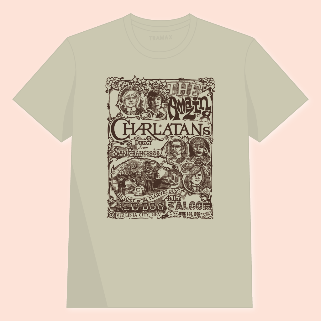 Camiseta de The Charlatans. Prenda 100% algodón ecológico con serigrafía