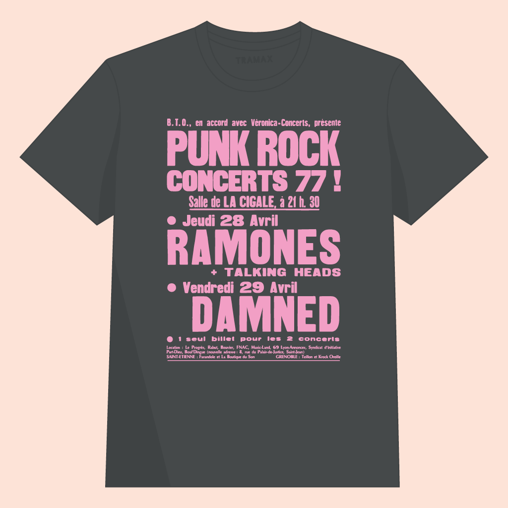 Camiseta de un afiche vintage de un concierto de punk con serigrafía